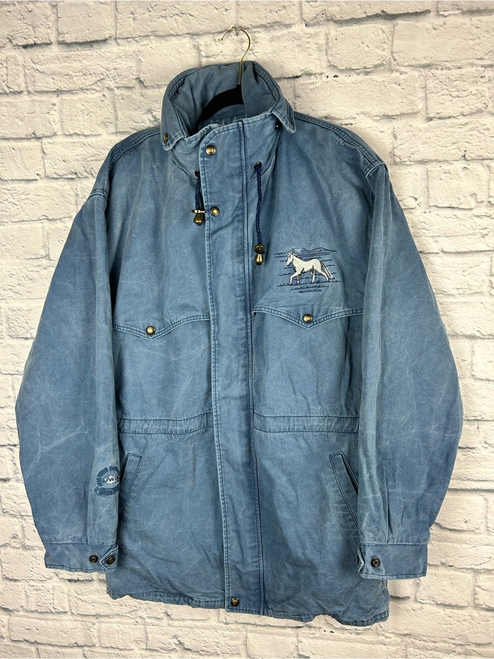 Vintage Northwest Garments Horse Canvas Hooded Jacket Blue Canada XL - Picture 2 of 11